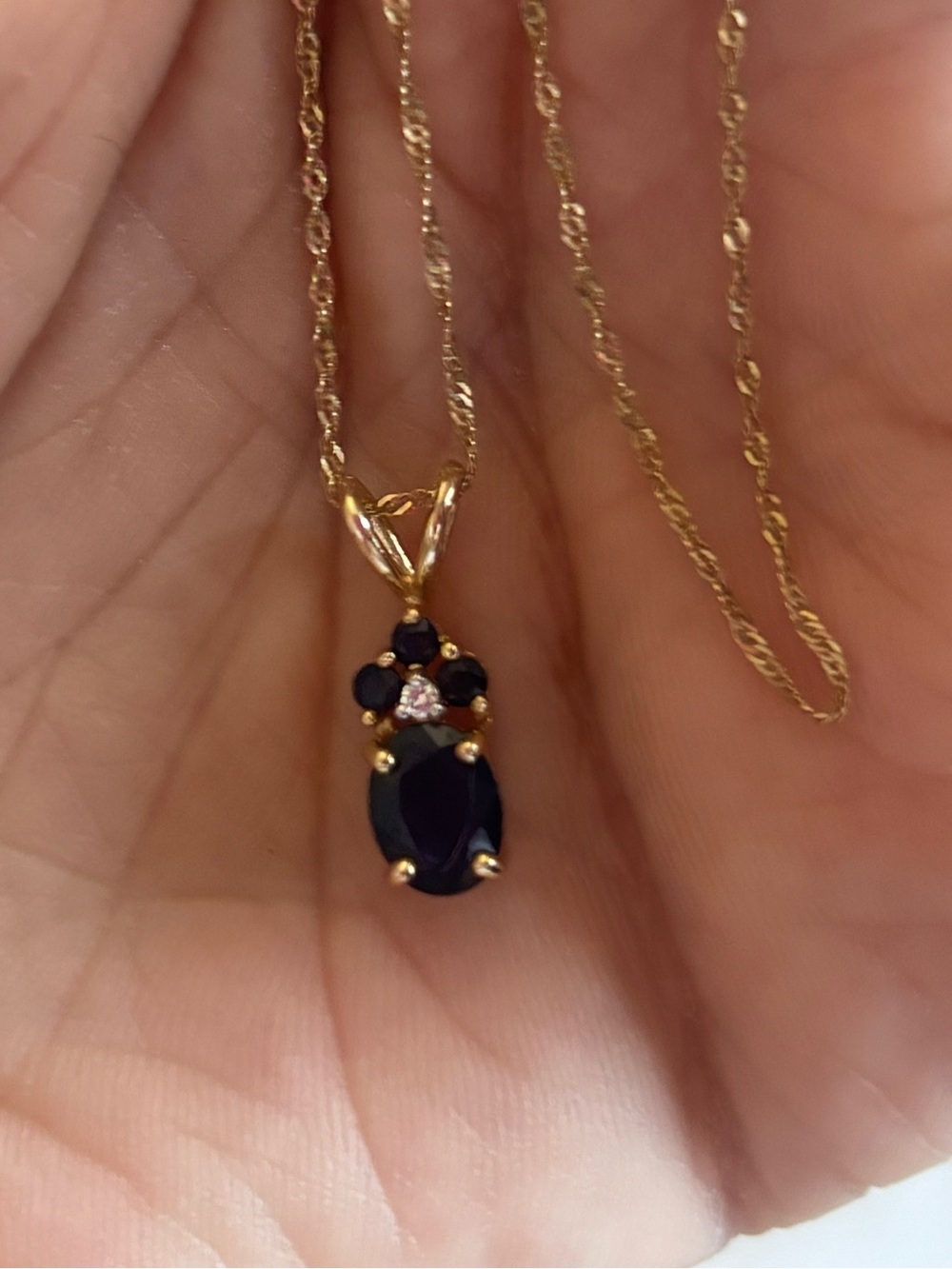 14 k Gold chain with Blue Sapphires and tiny diamond necklace!!!!!